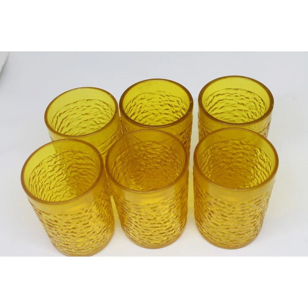 Restaurant Hard Plastic 5oz. Amber Juice Glasses Set of 6 Continental #3505